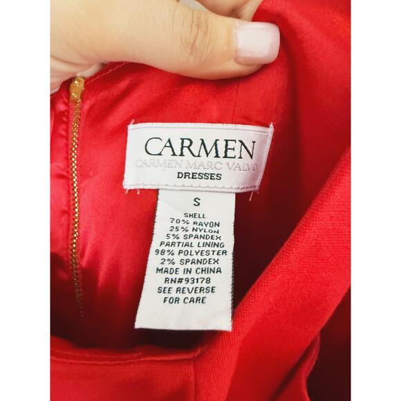 Carmen Marc Valvo Red Peplum Sheath Dress Small - Picture 5 of 8